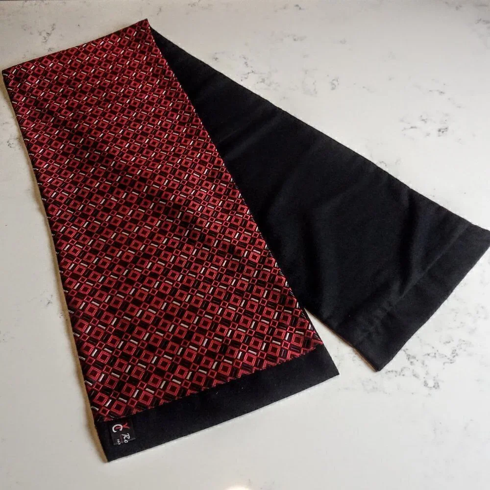 Italian Red Black White Print Silk Brocade Oblong Scarf